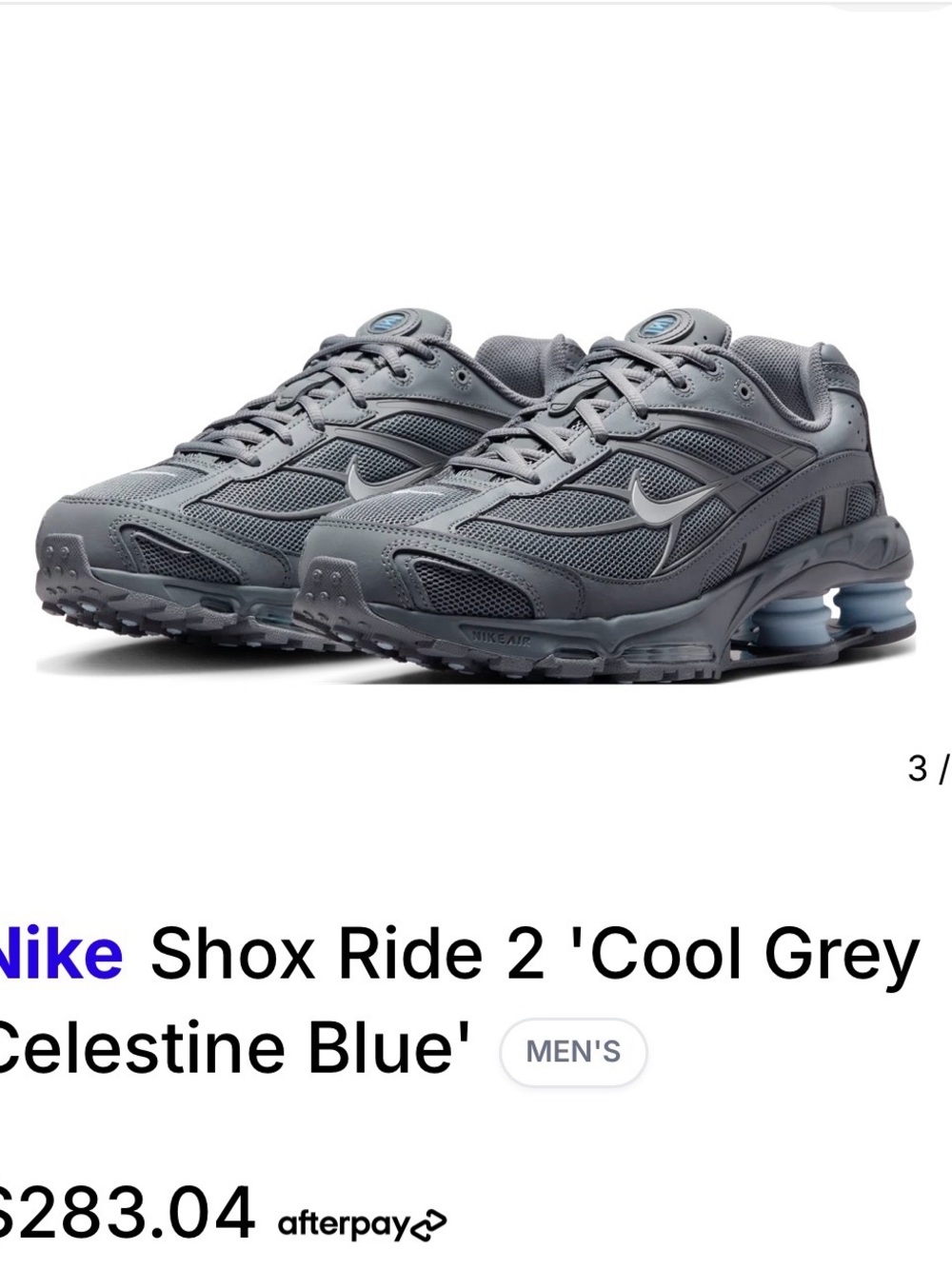Nike Shox Ride 2 Men's Grey with Light Blue Accents